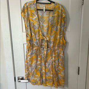 Cacique Yellow and Gray Swim Coverup with Floral Design